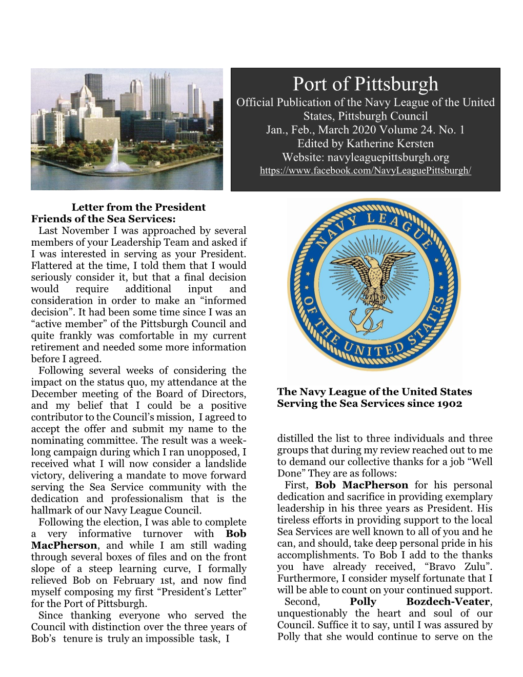 Port of Pittsburgh Official Publication of the Navy League of the United States, Pittsburgh Council