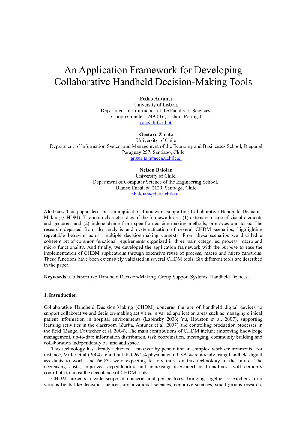 An Application Framework for Developing Collaborative Handheld Decision-Making Tools