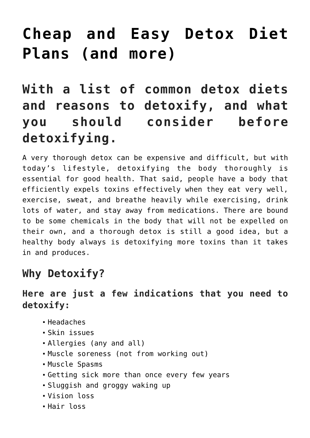 Cheap and Easy Detox Diet Plans (And More)