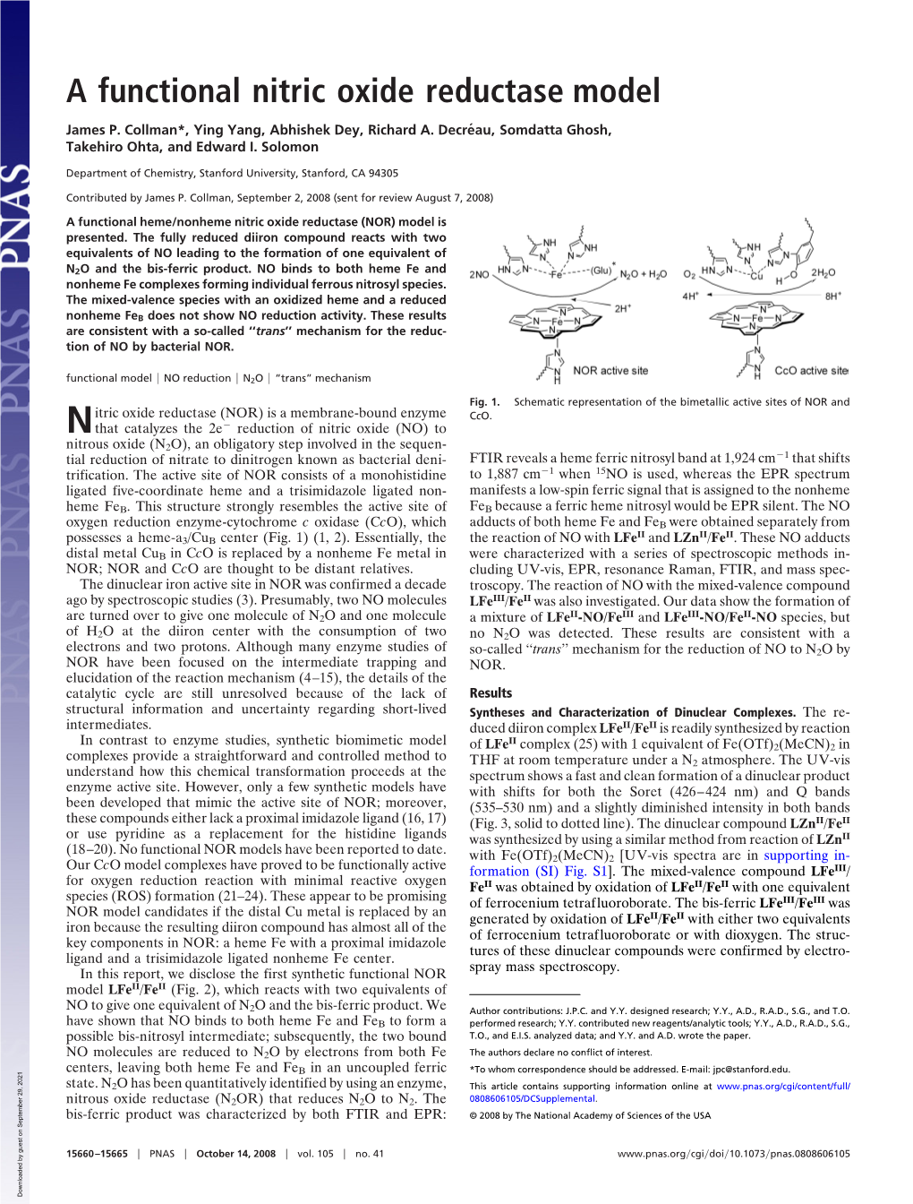 A Functional Nitric Oxide Reductase Model