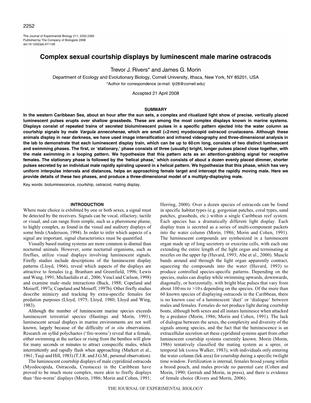 Complex Sexual Courtship Displays by Luminescent Male Marine Ostracods