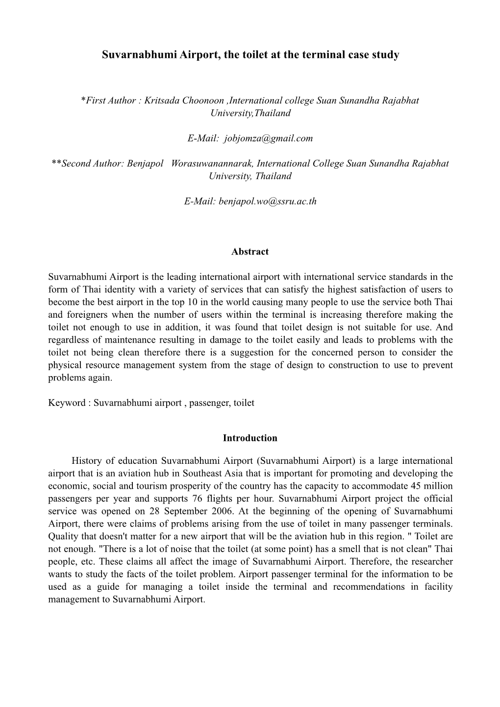 Suvarnabhumi Airport, the Toilet at the Terminal Case Study