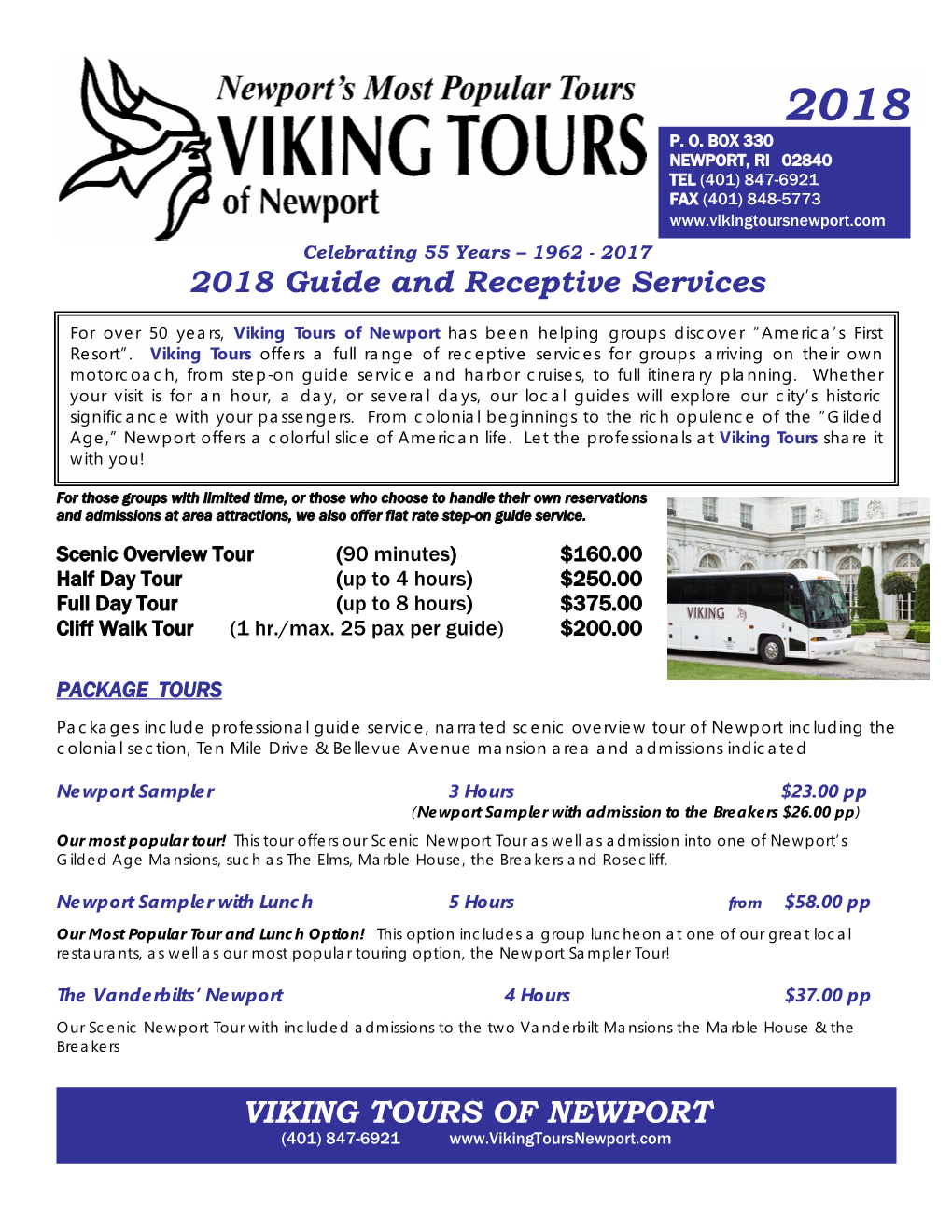 2018 Guide and Receptive Services VIKING TOURS of NEWPORT