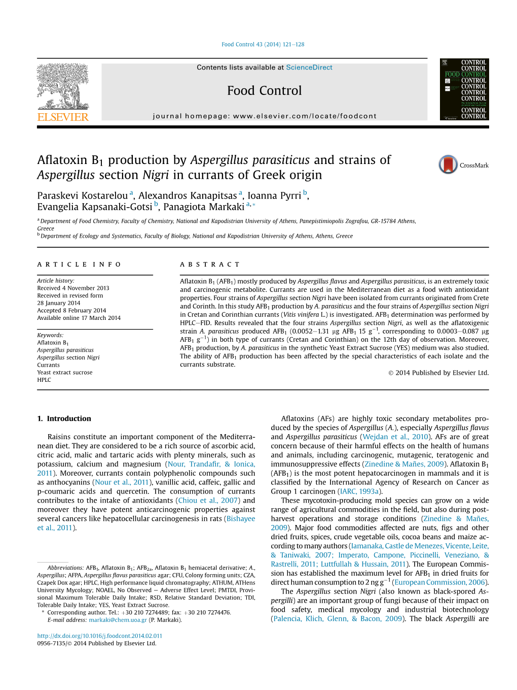 Aflatoxin B1 Production by Aspergillus Parasiticus and Strains Of