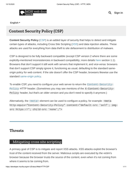 Content Security Policy (CSP) - HTTP | MDN