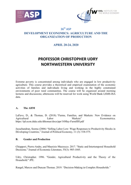 Professor Christopher Udry Northwestern University