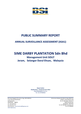 SIME DARBY PLANTATION Sdn Bhd Management Unit SOU7 Jeram, Selangor Darul Ehsan, Malaysia