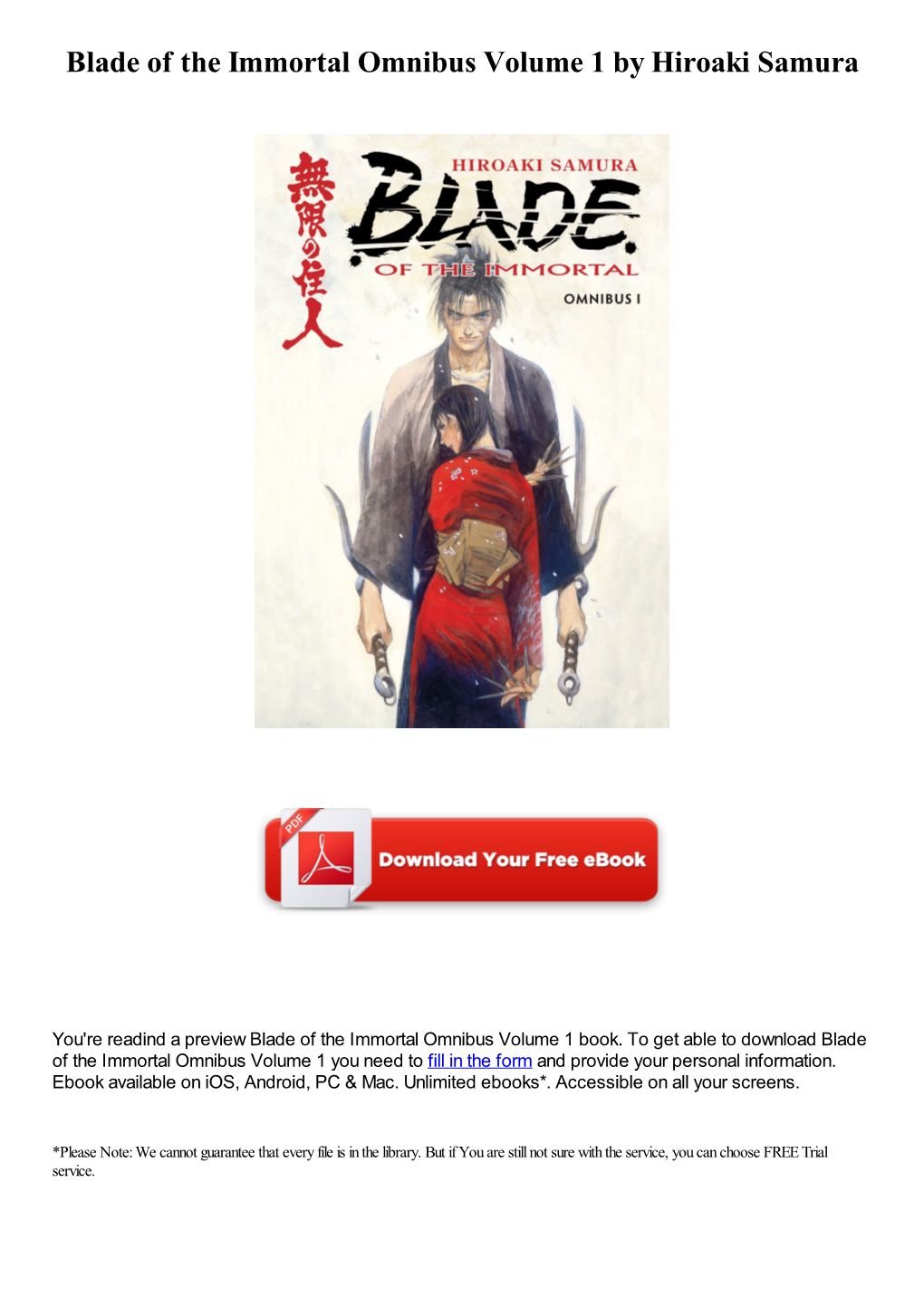 Blade of the Immortal Omnibus Volume 1 by Hiroaki Samura