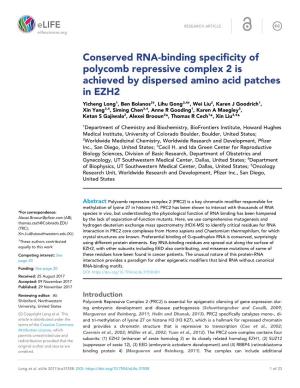 Conserved RNA-Binding Specificity of Polycomb Repressive Complex 2 Is Achieved by Dispersed Amino Acid Patches in EZH2