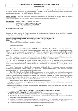 COMPTE-RENDU DE LA RÉUNION DU CONSEIL MUNICIPAL Du 14 Mars 2013