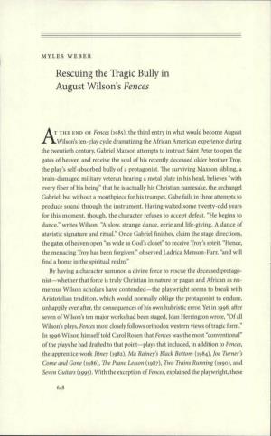 Rescuing the Tragic Bully in August Wilson's Fences