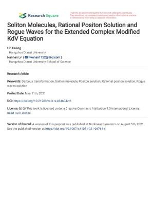 Soliton Molecules, Rational Positon Solution and Rogue Waves for the Extended Complex Modi Ed Kdv Equation