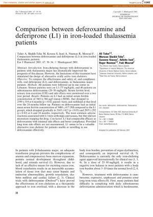 Comparison Between Deferoxamine and Deferiprone (L1) in Iron-Loaded Thalassemia Patients
