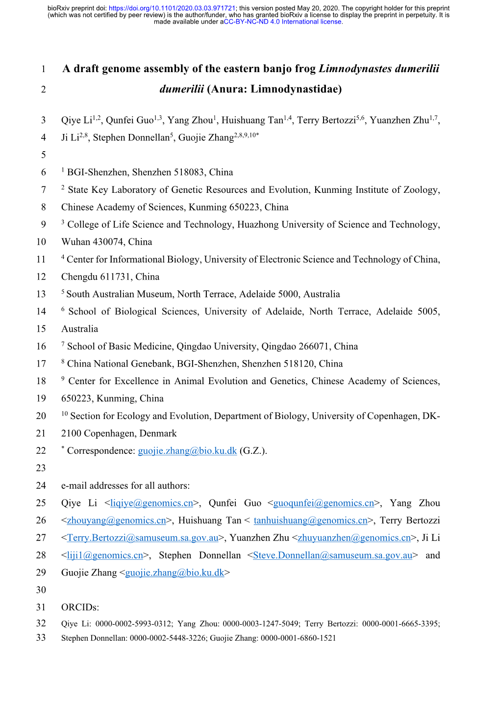 A Draft Genome Assembly of the Eastern Banjo Frog Limnodynastes Dumerilii Dumerilii (Anura: Limnodynastidae)