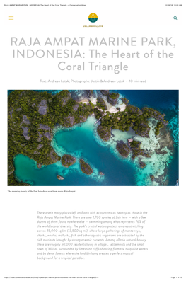 RAJA AMPAT MARINE PARK, INDONESIA: the Heart of the Coral Triangle — Conservation Atlas 12/26/18, 10:08 AM