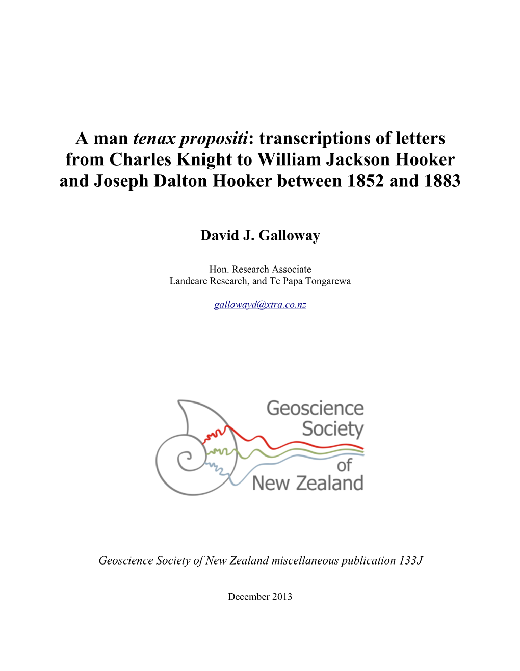 The Charles Knight-Joseph Hooker Correspondence