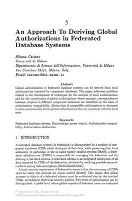 An Approach to Deriving Global Authorizations in Federated Database Systems