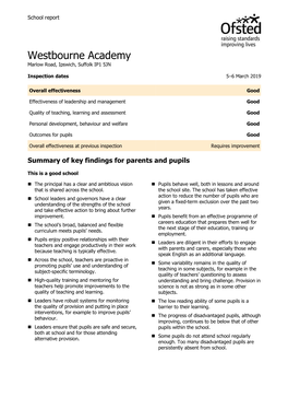 OFSTED Inspection, March 2019