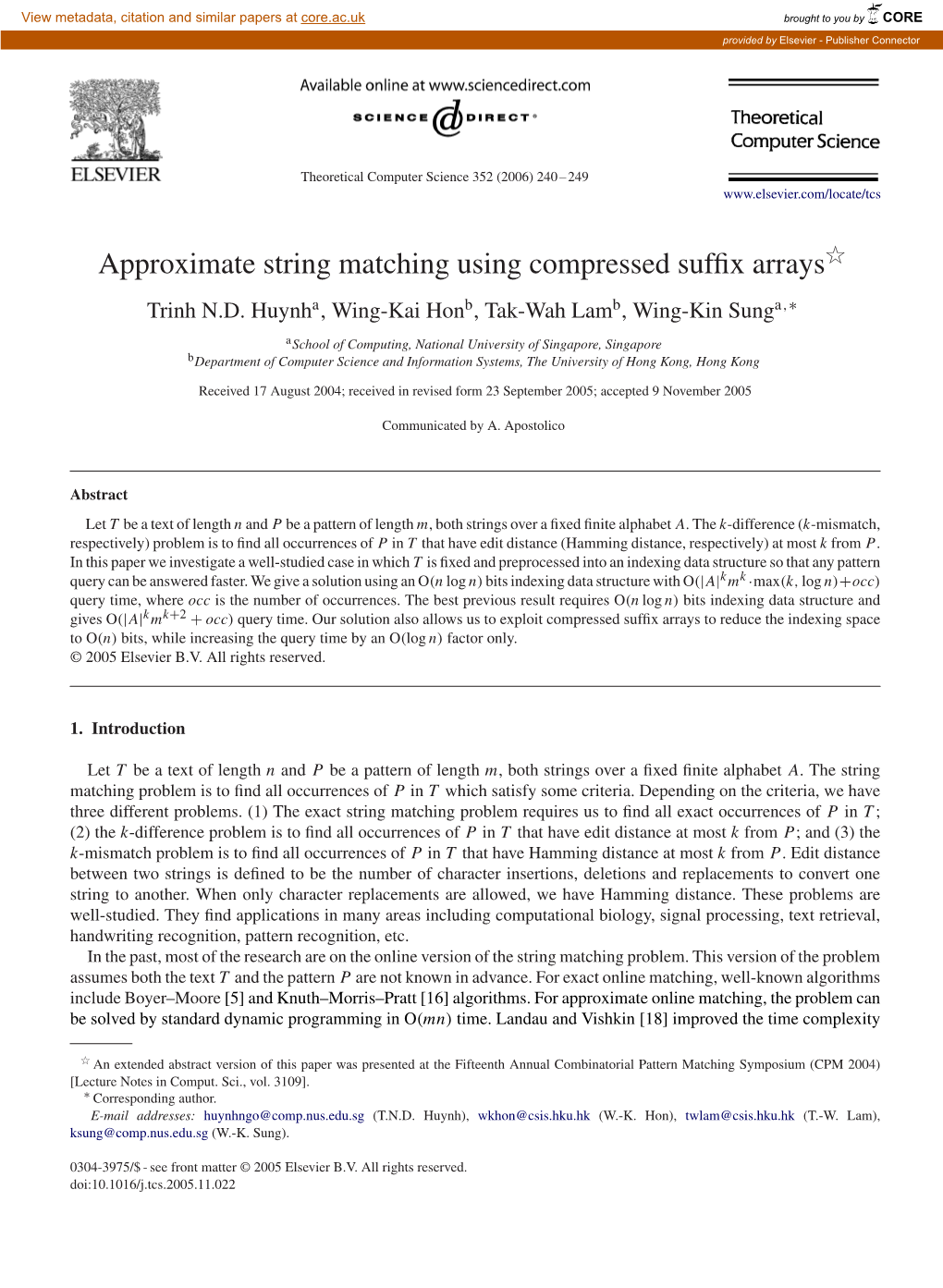 Approximate String Matching Using Compressed Suffix Arrays