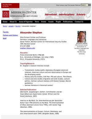 Alexander Stephan | Mershon Center for International Security Studies | the Ohio State University