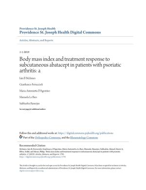Body Mass Index and Treatment Response to Subcutaneous Abatacept in Patients with Psoriatic Arthritis: a Iain B Mcinnes