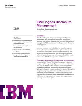 IBM Cognos Disclosure Management Transform Finance Operations