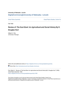 Review of the Dust Bowl: an Agricultural and Social History by R