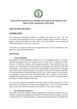 Forty-Third Annual General Meeting of the Saint Lucia National Trust Report of the Chairperson, Alison King