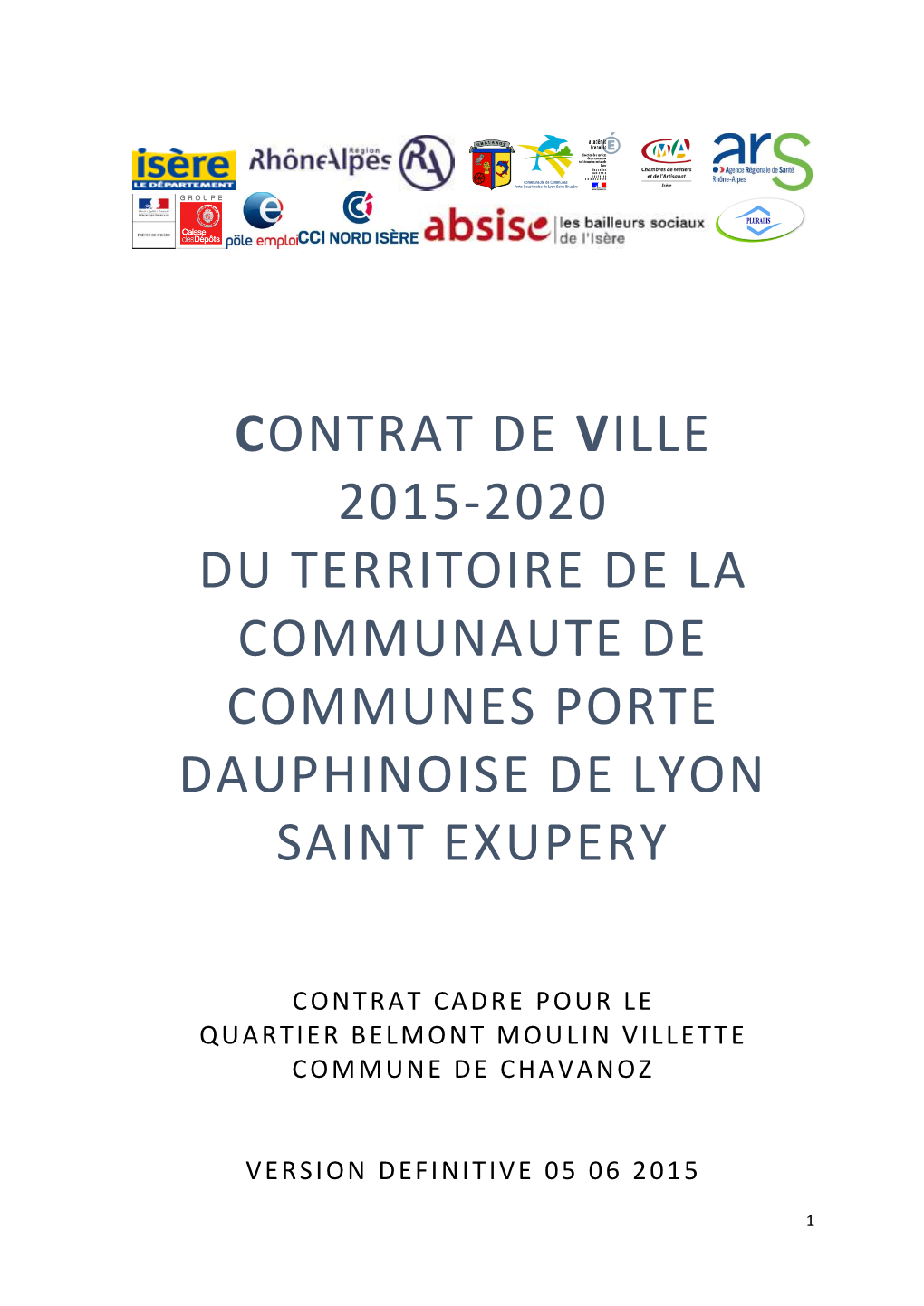 Contrat De Ville 2015-2020 Du Territoire De La Communaute De Communes Porte Dauphinoise De Lyon Saint Exupery