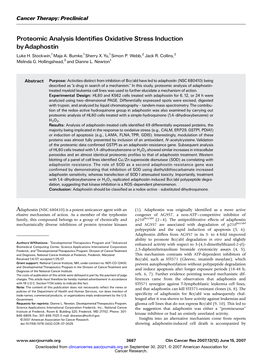 Proteomic Analysis Identifies Oxidative Stress Induction by Adaphostin Luke H
