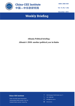 Albania Political Briefing: Albania’S 2018: Another Political Year in Limbo