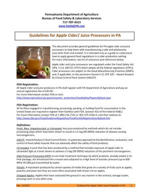 Guidance for Apple Cider and Juice Producers
