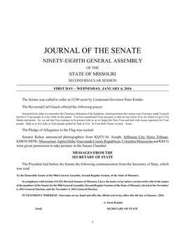 Journal of the Senate Ninety-Eighth General Assembly of the State of Missouri Second Regular Session