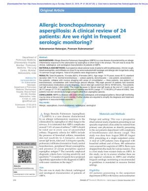 Allergic Bronchopulmonary Aspergillosis: a Clinical Review of 24 Patients: Are We Right in Frequent Serologic Monitoring?