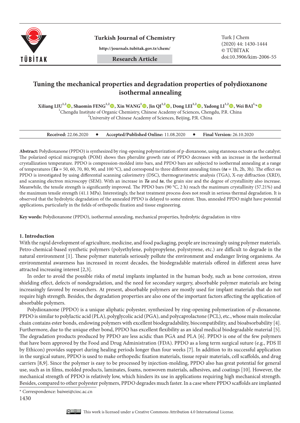 Tuning the Mechanical Properties and Degradation Properties of Polydioxanone Isothermal Annealing