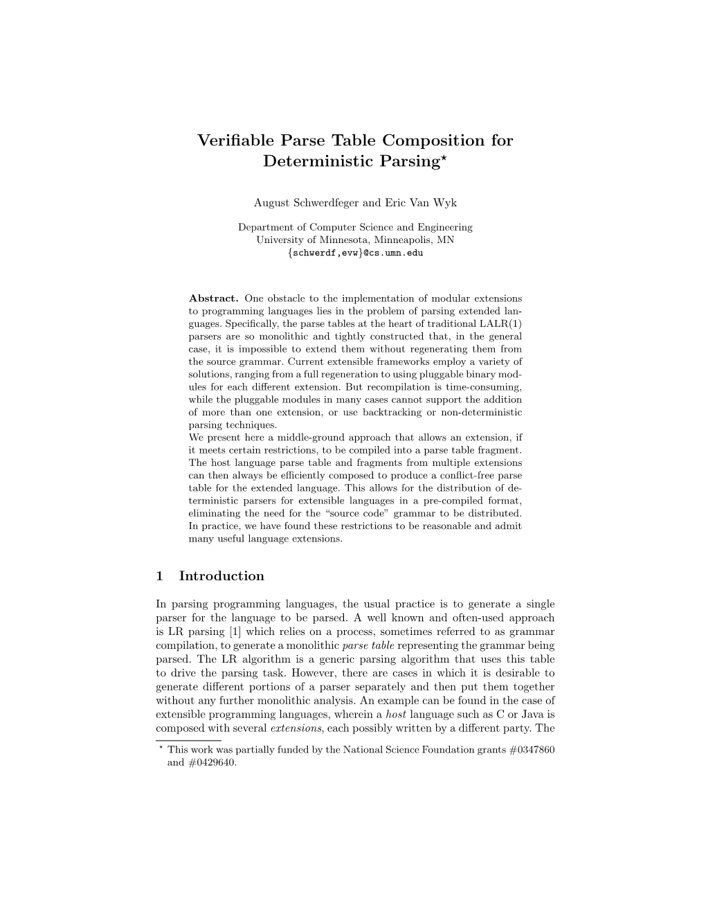 Verifiable Parse Table Composition for Deterministic Parsing*