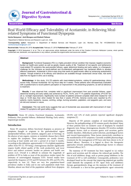 Real World Efficacy and Tolerability of Acotiamide, in Relieving Meal