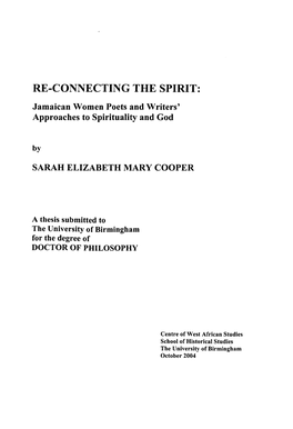 Jamaican Women Poets and Writers' Approaches to Spirituality and God By