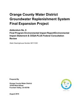 Orange County Water District Groundwater Replenishment System Final Expansion Project