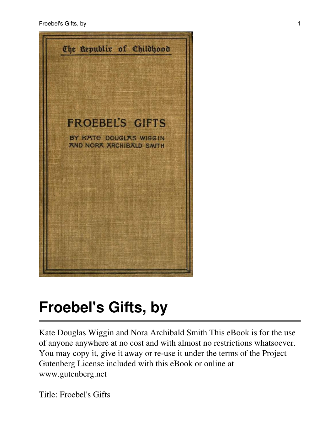 Froebel's Gifts, by 1