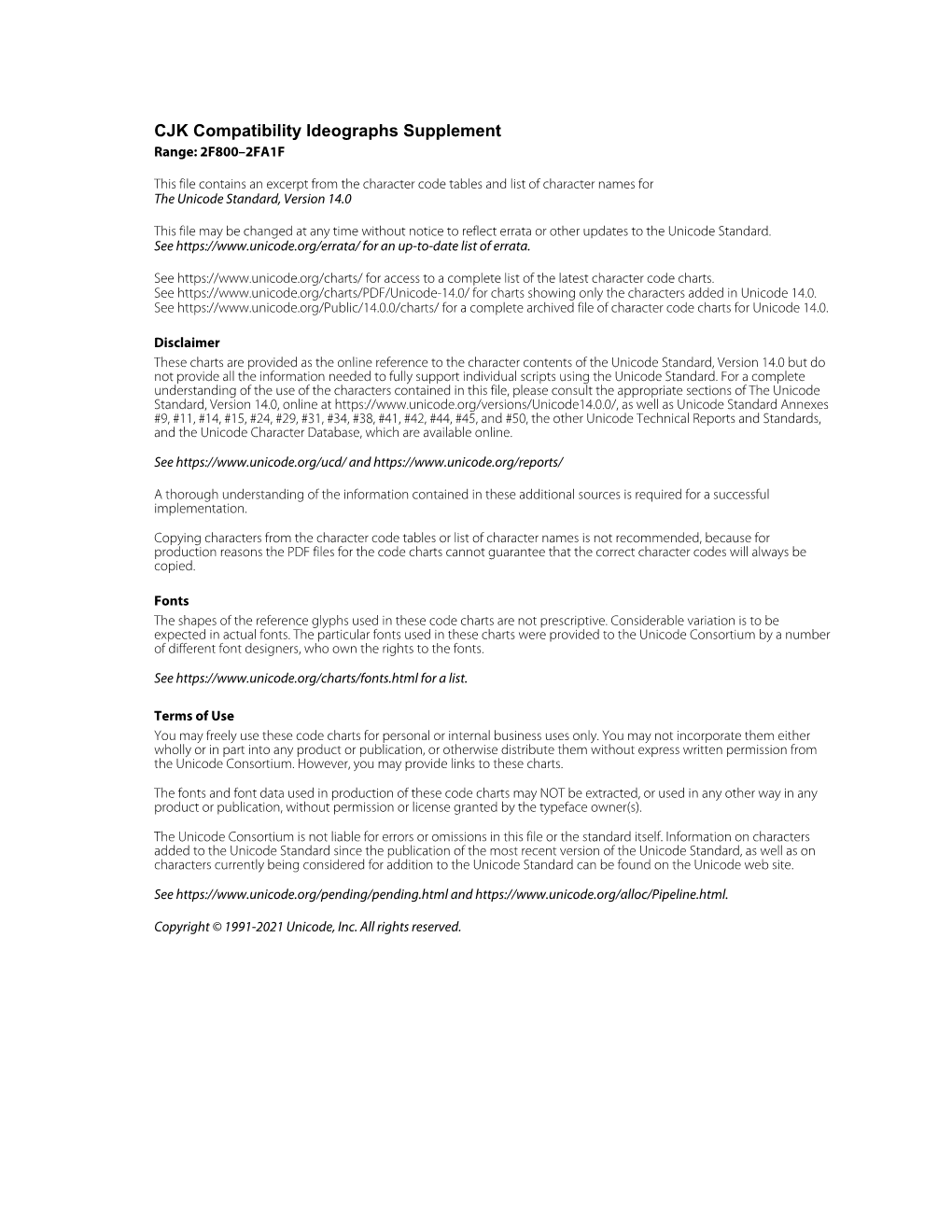 CJK Compatibility Ideographs Supplement Range: 2F800–2FA1F