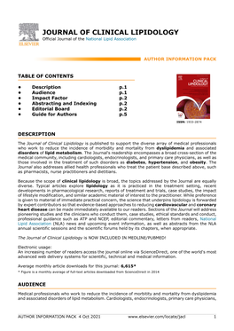 JOURNAL of CLINICAL LIPIDOLOGY Official Journal of the National Lipid Association