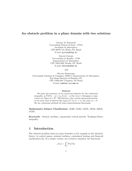 An Obstacle Problem in a Plane Domain with Two Solutions