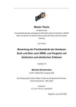 Master Thesis Bewertung Der Fischbestände Der Gewässer Gurk