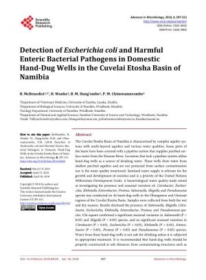Detection of Escherichia Coli and Harmful Enteric Bacterial Pathogens in Domestic Hand-Dug Wells in the Cuvelai Etosha Basin of Namibia