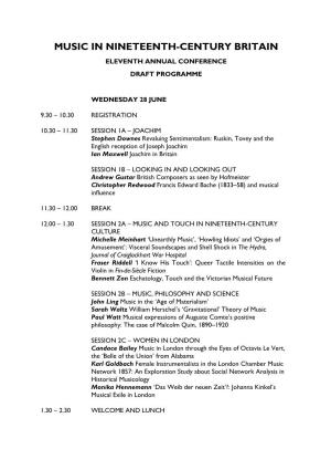 Music in Nineteenth-Century Britain Eleventh Annual Conference Draft Programme