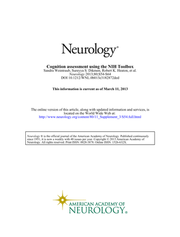 Cognition Assessment Using the NIH Toolbox Sandra Weintraub, Sureyya S