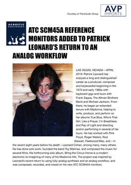 Patrick Leonard’S Return to an Analog Workflow