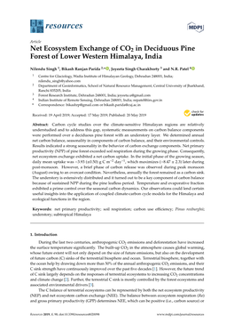 Net Ecosystem Exchange of CO2 in Deciduous Pine Forest of Lower Western Himalaya, India