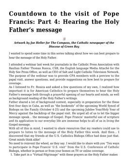 Countdown to the Visit of Pope Francis: Part 4: Hearing the Holy Father's